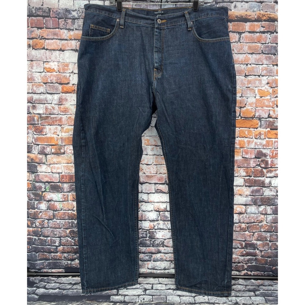 Nautica Mens 42x30 Dark Wash Straight Leg 100% Cotton Denim Jeans Blue